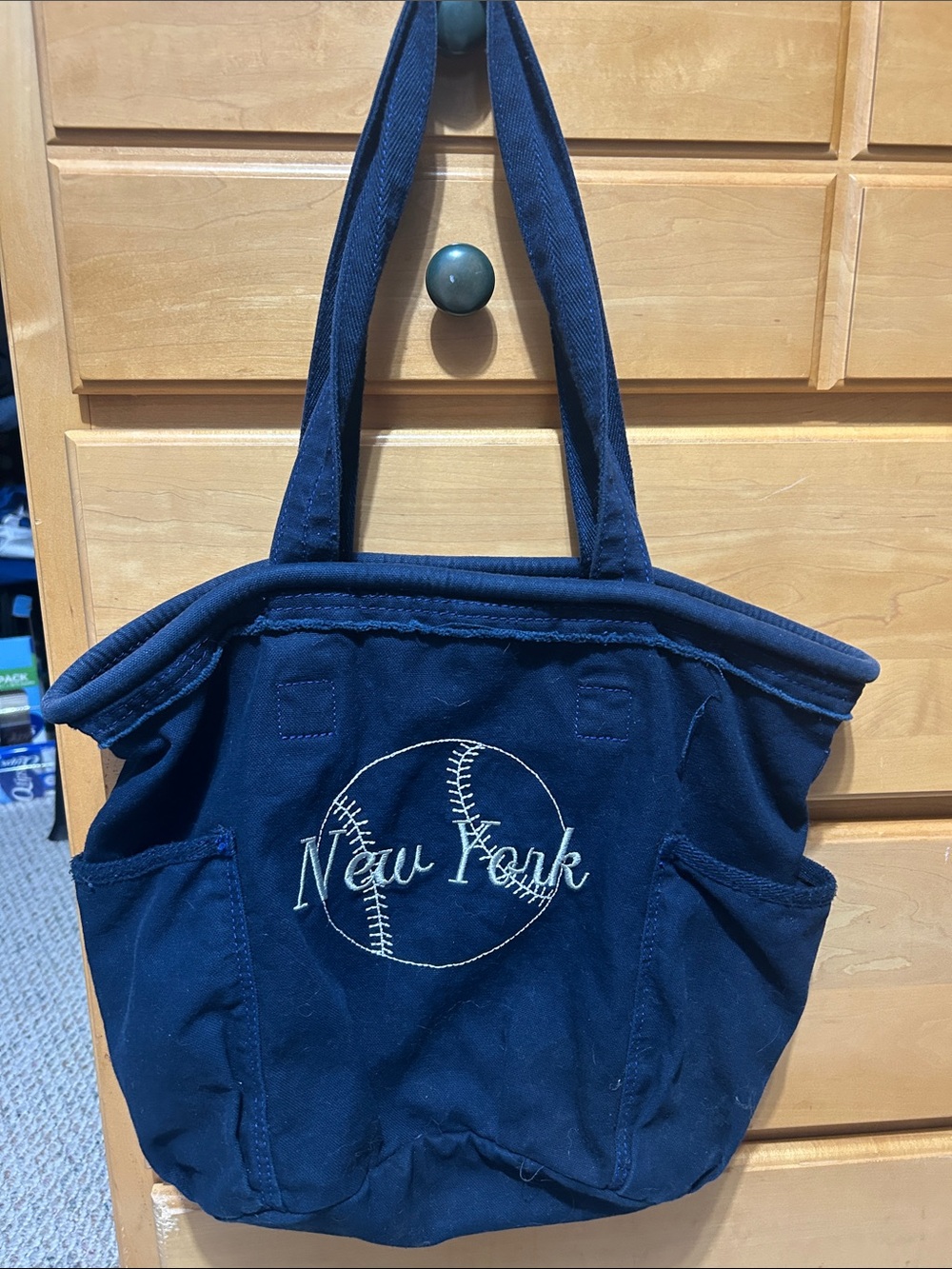 Thirty-one New York Navy Canvas Retro Metro Bag with Baseball Embroidery